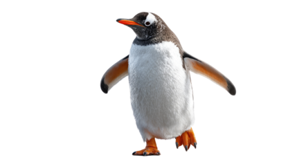 Gentoo Penguin Walking: A solitary Gentoo penguin takes a confident step forward, capturing the essence of Antarctic wildlife with grace and charm.
