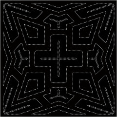 Black background with figures from dots . Black and white pattern for web page, textures, poster, card, fabric, textile. Repeating design.