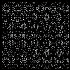 Black background with figures from dots . Black and white pattern for web page, textures, poster, card, fabric, textile. Repeating design.