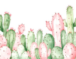 Watercolor cactus border