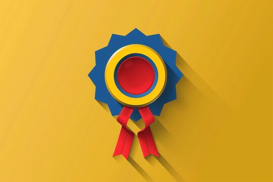 Minimalist 3D icon illustration of award medal and ribbon, flat clean design, corporate recognition theme.