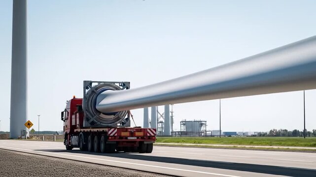Oversized Load: Transporting Wind Turbine Blades by Truck on a Sunny Day