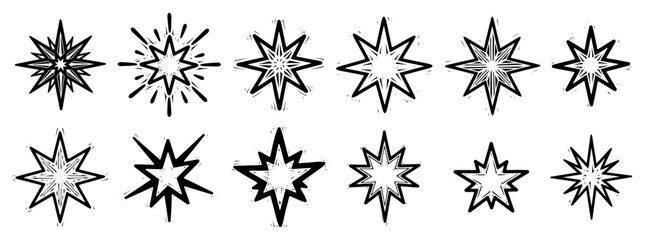 Hand Drawn Star and Sparkle Icons in a Vintage Style
