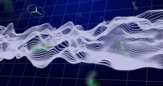Animation start showing wave mesh shifting glows pulsing and icons rising visualizing energy flow