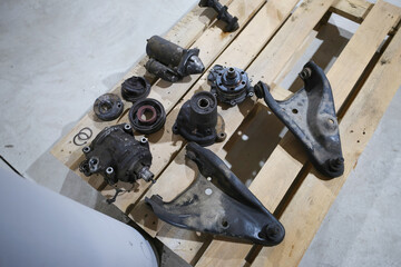 Car parts on the racks in the warehouse