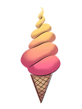 Illustration of pink and yellow stylized ice cream cone