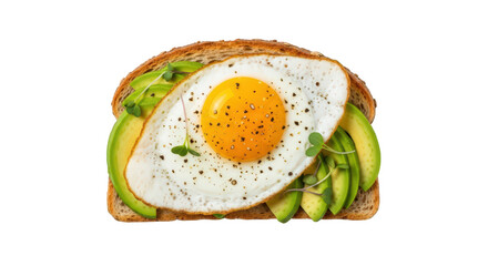 A Delectable Avocado Toast Topped with a Sunny-Side-Up Egg, Perfectly Positioned on a Transparent Background for Culinary and Breakfast Visuals, Studio Quality