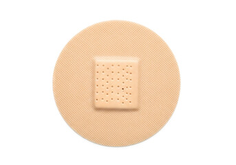 Round adhesive bandage isolated on white background, medical plaster for wound care, first aid, injury protection, healing, and healthcare essentials