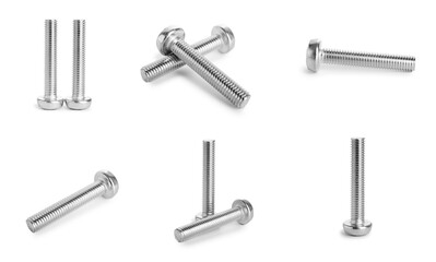 Set of metal bolts isolated on white