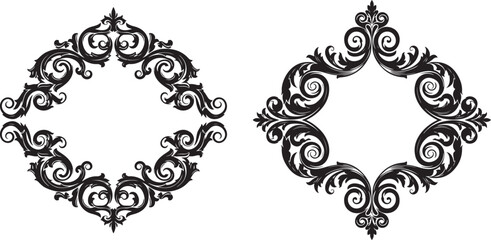 Elegant Black Ornamental Frames with Intricate Scrollwork in Vintage Style