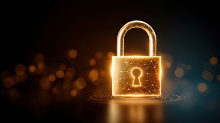 Digital Advertising and Consumer Privacy Concepts. A glowing, digital padlock symbolizes security and protection against cyber threats, set against a dark, blurred background.