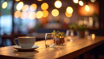 Coffee Cup and Saucer on Wooden Table