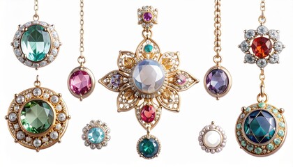 Gold pendants with colored gemstones