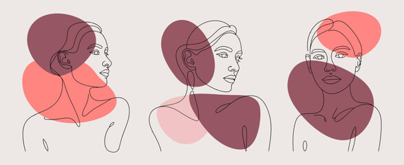 This image showcases three abstract portraits featuring elegant line art, enhanced with colorful overlays to highlight emotional depth and artistic expression.
