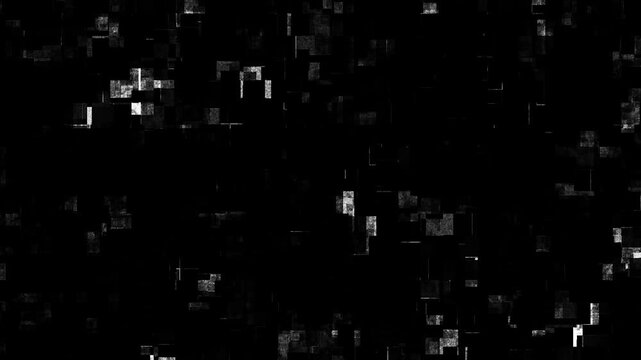  a seamless looped animation featuring abstract pixel noise in black and white tones. this motion graphic is a perfect asset for video overlays, special effects, and adding a vintage or glitchy feel