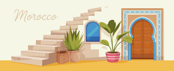 This image displays a traditional Moroccan entryway adorned with intricate designs, showcasing a beautiful blend of historical architecture and modern aesthetics.