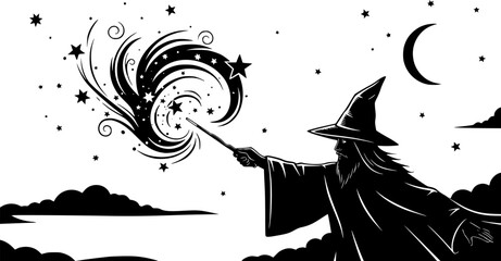 magic wand silhouette ,Magician, wizard, spell vector icons