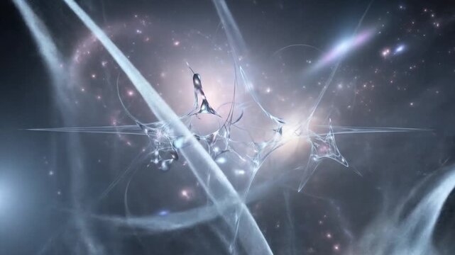 Abstract cosmic web with galaxies nebulae and shimmering structures in dark space
