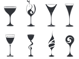 Variety of cocktail glasses in minimalist design for beverages