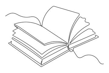 Minimalist design open book with flying pages continuous one line drawing abstract