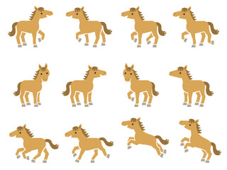 色々なポーズの馬のイラストセット