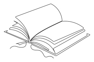  Open book with flying pages outline minimalist continuous one line drawing artwork
