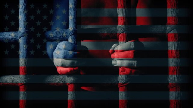 American Flag And Prisoner, Press Freedom Concept
