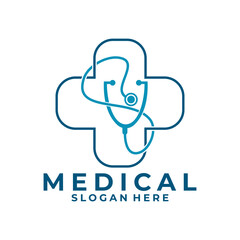 stethoscope with line medical logo design vector template