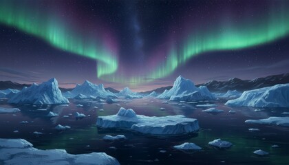 Naklejka premium Arctic Landscape with Aurora Borealis