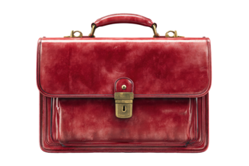 Crimson leather briefcase, front view