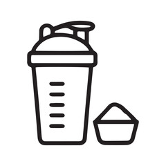Protein Shake Icon, Shaker Bottle with Powder Scoop. Vector Symbol for Sports Nutrition and Fitness Supplements.