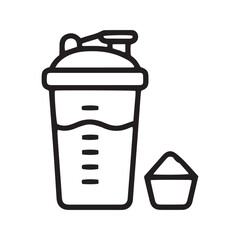 Protein Shake Icon, Shaker Bottle with Powder Scoop. Vector Symbol for Sports Nutrition and Fitness Supplements.