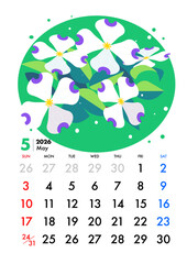 花のカレンダー5月の・花みづき,2026年