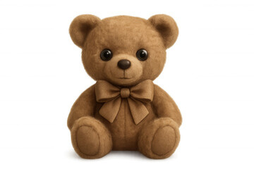Obraz premium Cute brown teddy bear sitting, wearing a bow tie, on a transparent background, perfect for children's projects