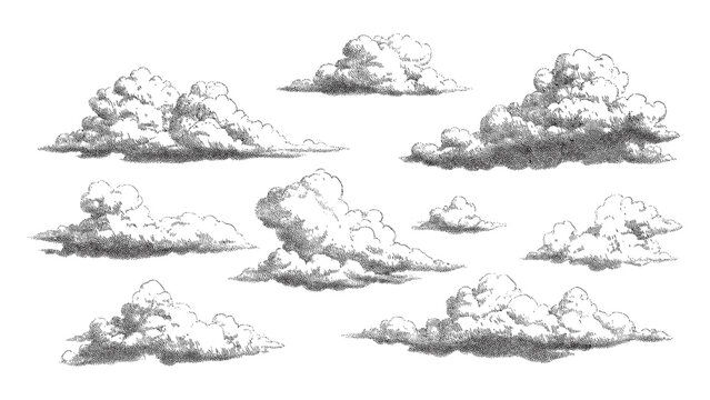 a set collection of clouds cloud hand drawn pen brush illustration