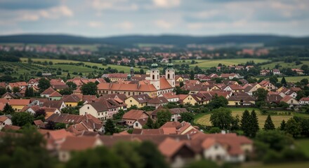 Obraz premium European Town with Church and Red Rooftops
