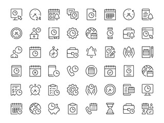 Time icon set. Vector line icons collection. Outline symbols. Modern design
