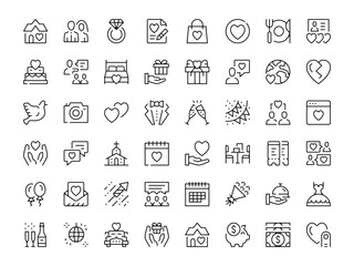 Wedding icon set. Vector line icons collection. Outline symbols. Modern design