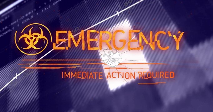 Displaying alert screen on control panel, with biohazard icon, EMERGENCY: IMMEDIATE ACTION REQUIRED