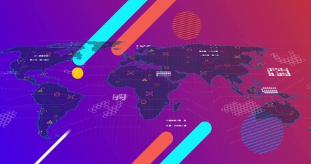 Displaying styled world map on data dashboard with hexagonal clusters and colored diagonal bars