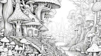 Naklejka premium Fantastic forest scene grayscale