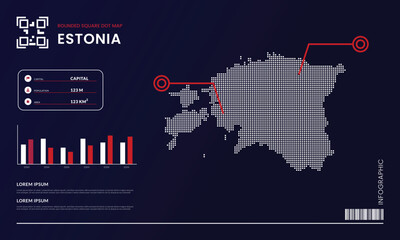 Simple rounded square dot map with infographic template of Europe Estonia
