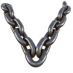 Obraz premium Heavy duty metal chain links forming a v shape with detailed texture and realistic rendering transparent background
