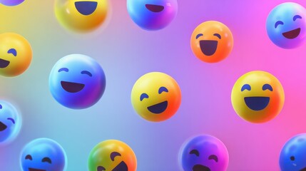 Obraz premium Expressive Emojis: A vibrant collection of smiling emojis float against a colorful background, embodying the spirit of joy, positivity, and digital communication.