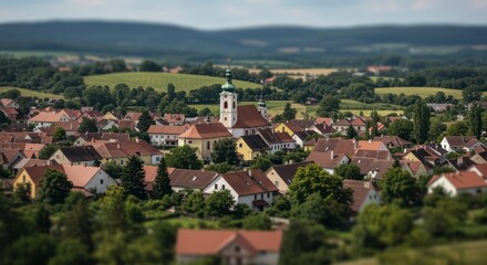 Village View with Church and Red Roofs