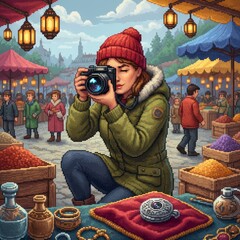 Woman Photographing at Market