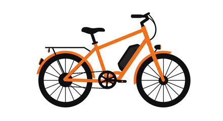Fototapeta premium Orange Electric Bicycle Flat Art Isolated on White Background