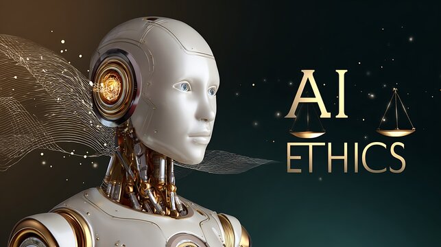 Futuristic Robot Portrait Representing Concepts of Artificial Intelligence Ethics