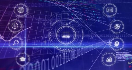 Blue light beam sweeping rotating ring building around laptop rising percentages showing dashboard - Powered by Adobe