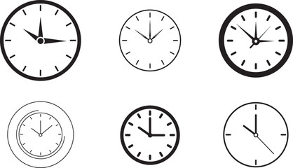 Set of Six Minimalist Clock Icons Displaying Various Times